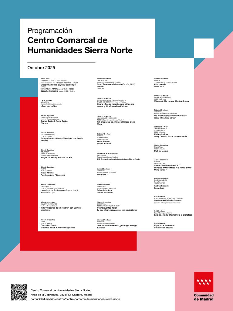 Centro Dramatico Rural, A.C Lecturas dramatizadas "De Mira a Sierra Norte y Miró"- Programación Centro Comarcal de Humanidades Sierra Norte Octubre 2025 1 cartel 60x80 octubre